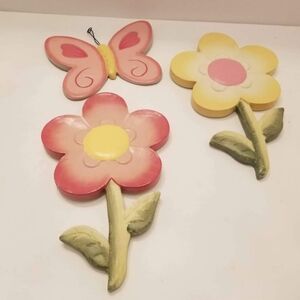 "Home Interior" Pink Butterfly and Flower Wall Decor Set